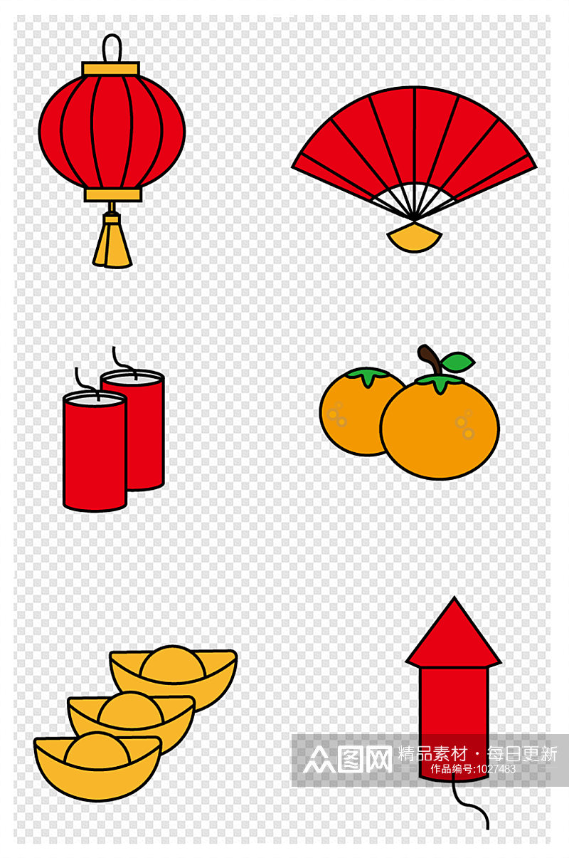元旦春节灯笼发财新年春节装饰图案素材