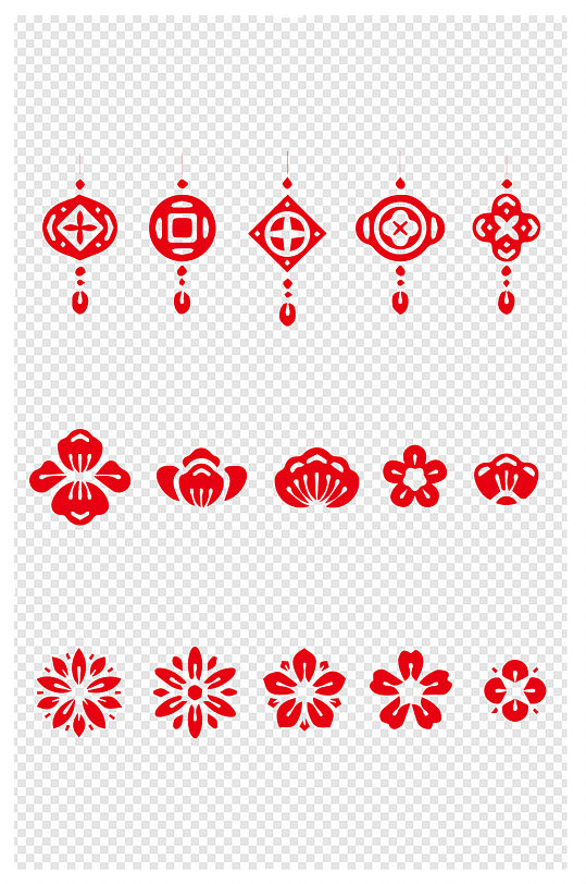 元旦春节喜气灯笼花瓣装饰图案