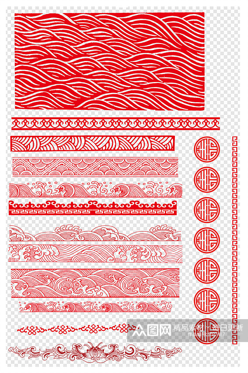 中国风古典花纹边框海浪素材素材