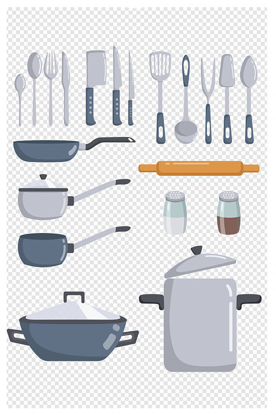 手绘刀具锅具厨房用品素材