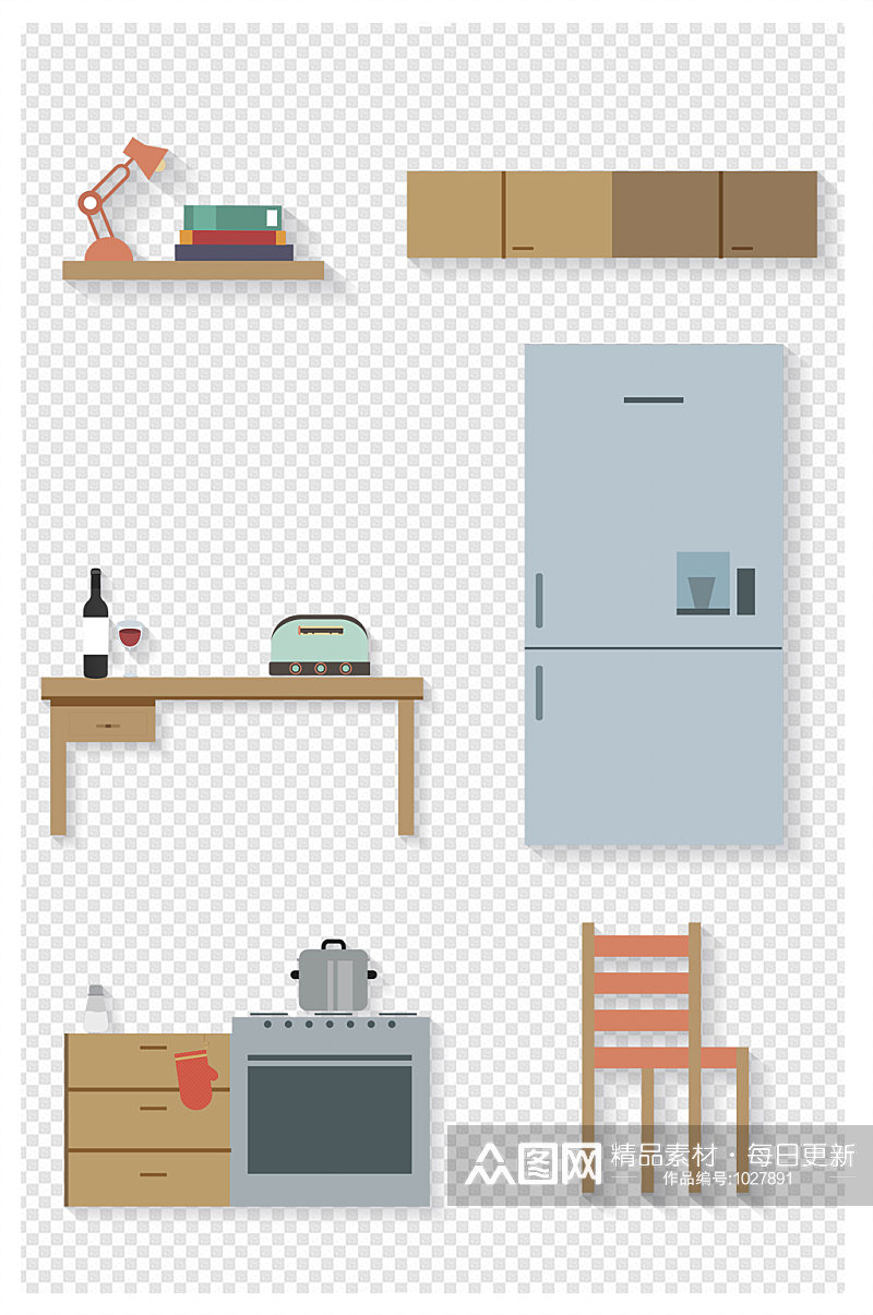 卡通桌子冰箱椅子橱柜道具家具素材