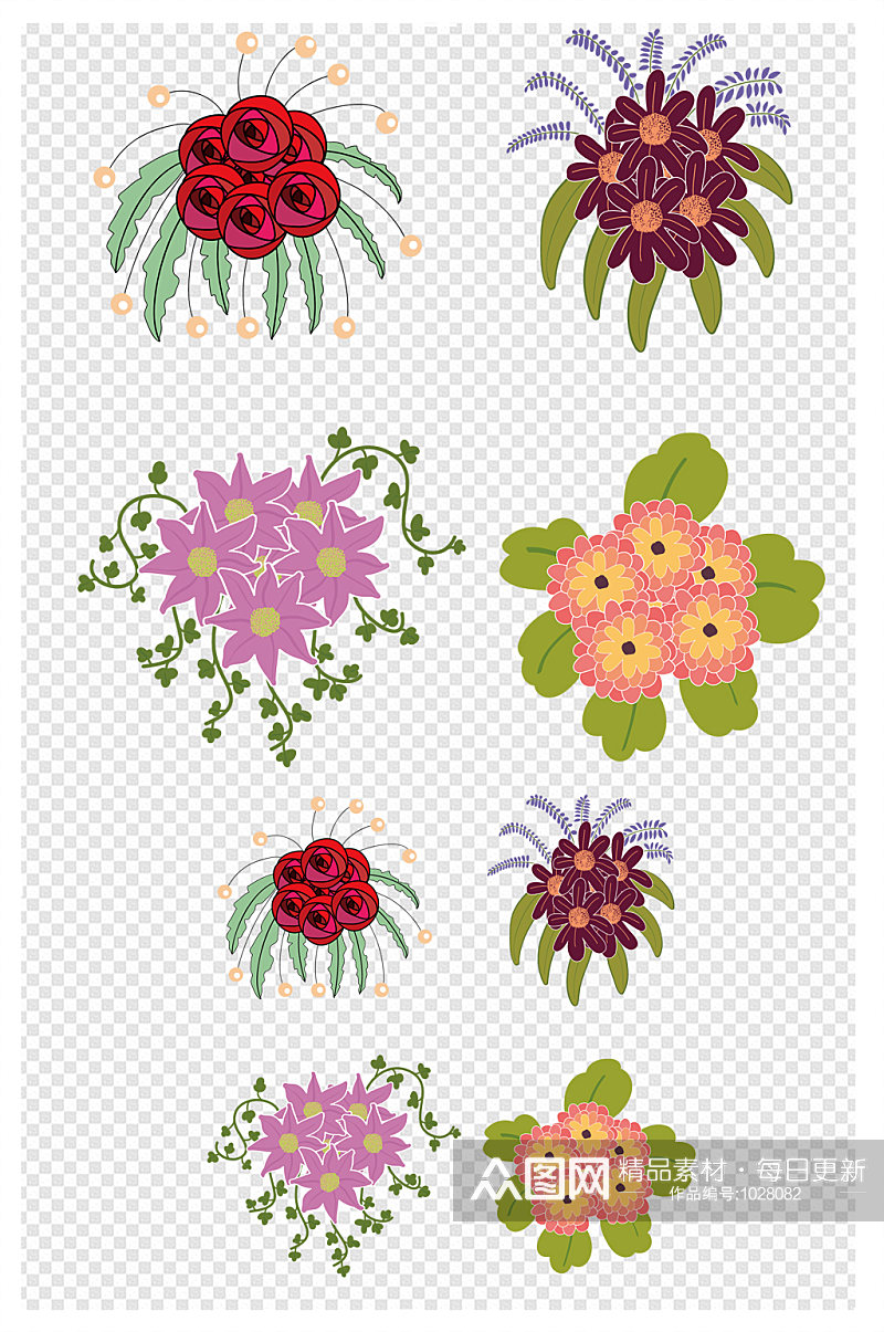 手绘植物花束插画小清新装饰图案素材