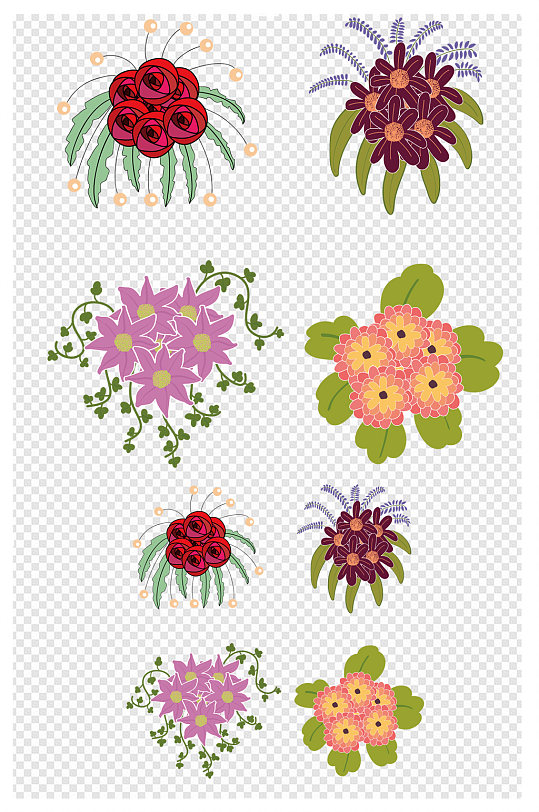手绘植物花束插画小清新装饰图案