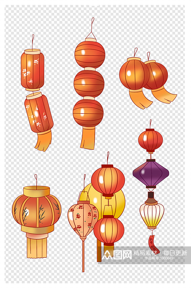 中国风手绘灯笼喜庆手绘风元素素材