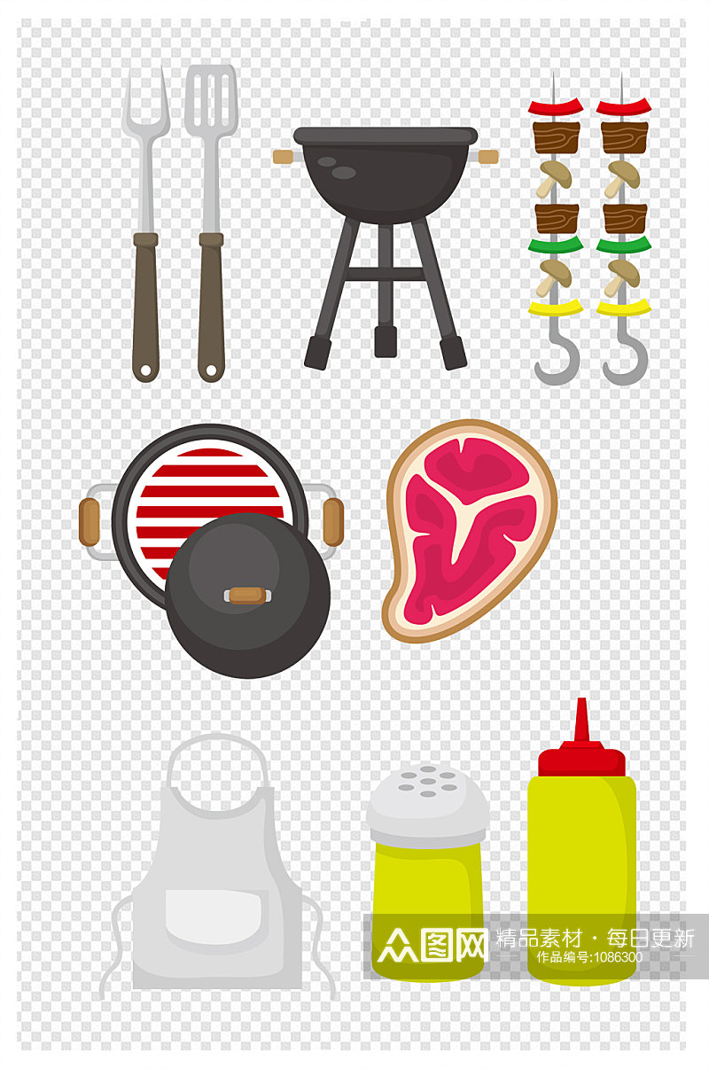 卡通羊肉串烤串烧烤用具图案元素素材