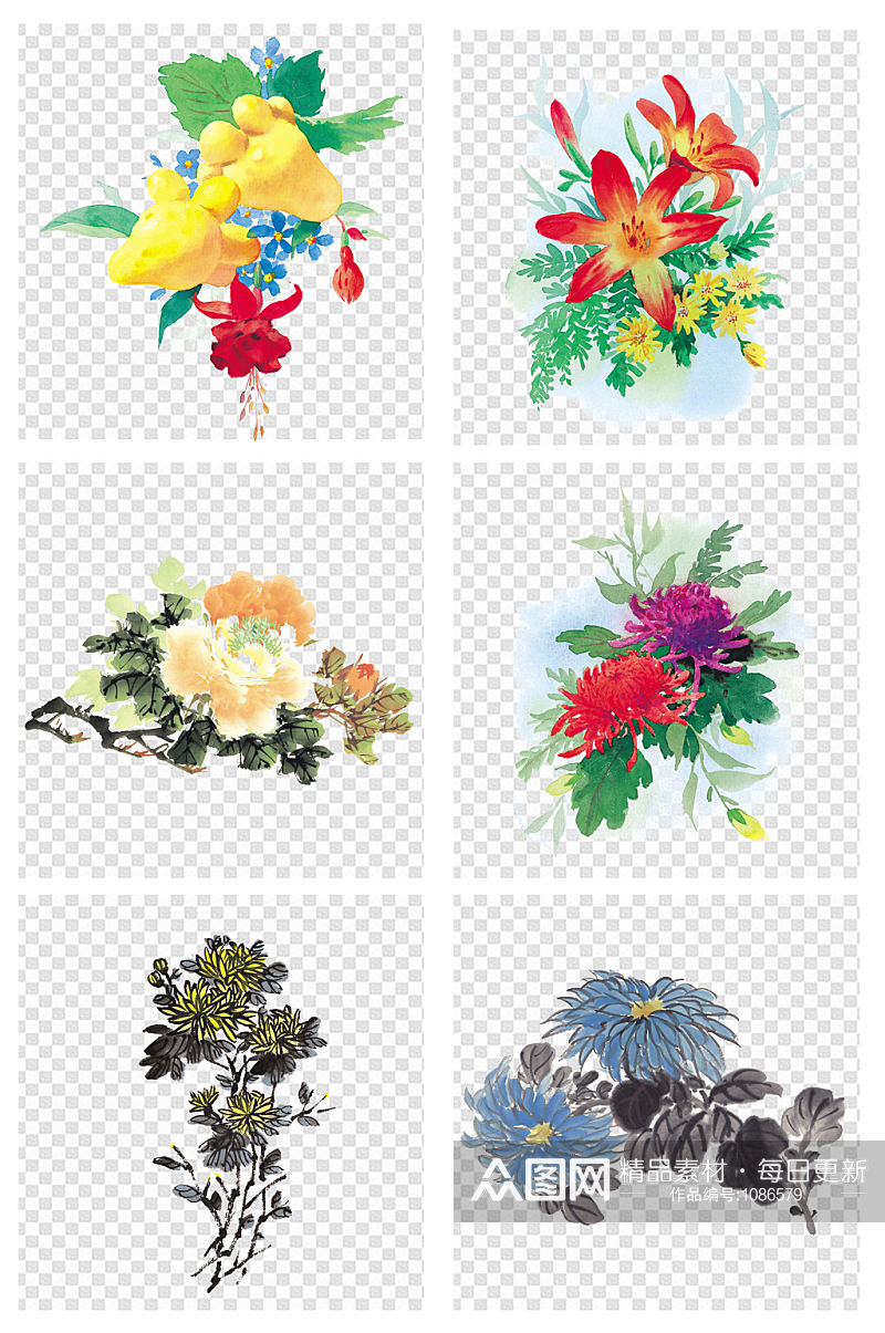 手绘国画水墨画花卉花朵素材素材