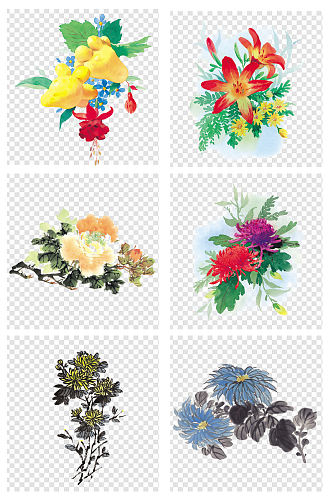 手绘国画水墨画花卉花朵素材