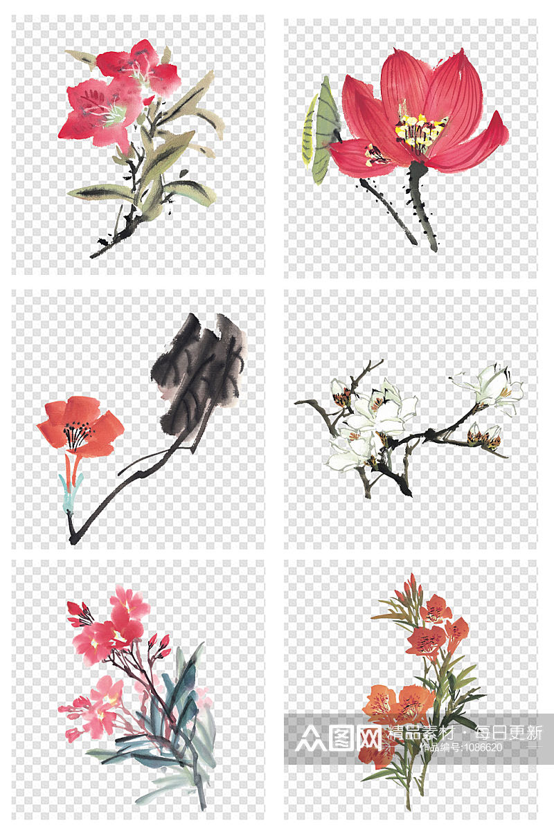 手绘国画水墨画花朵花卉素材素材