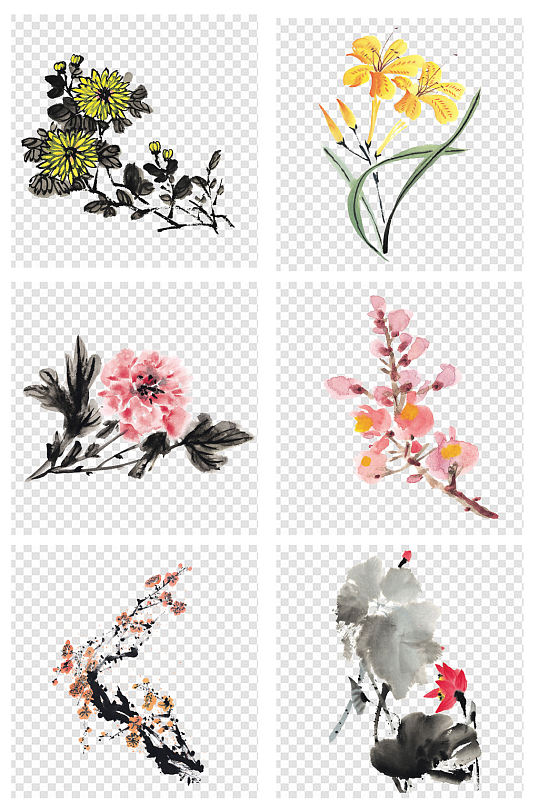 水墨国画花朵花卉素材