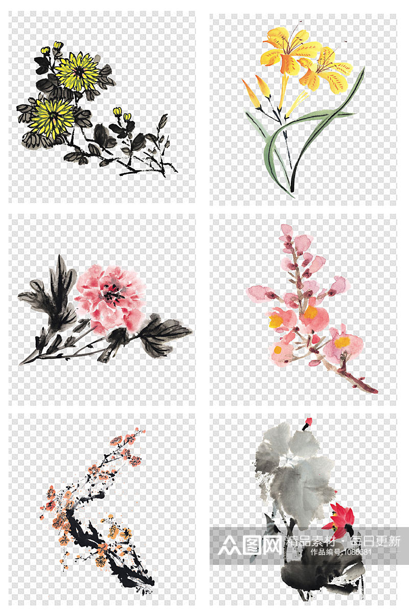 水墨国画花朵花卉素材素材