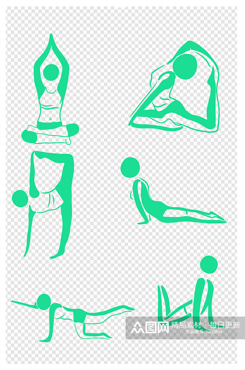 绿色健身体操瑜珈图标图素材