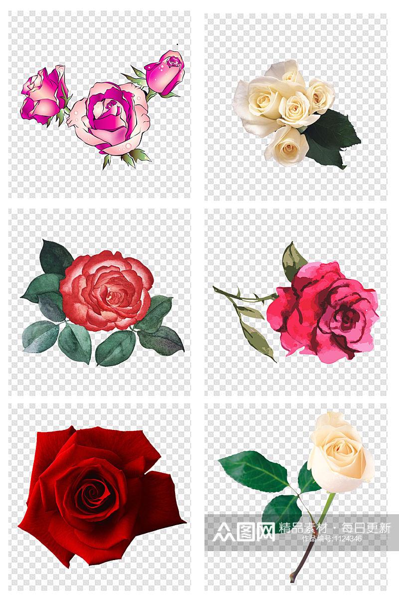 简约手绘玫瑰花朵爱情元素素材