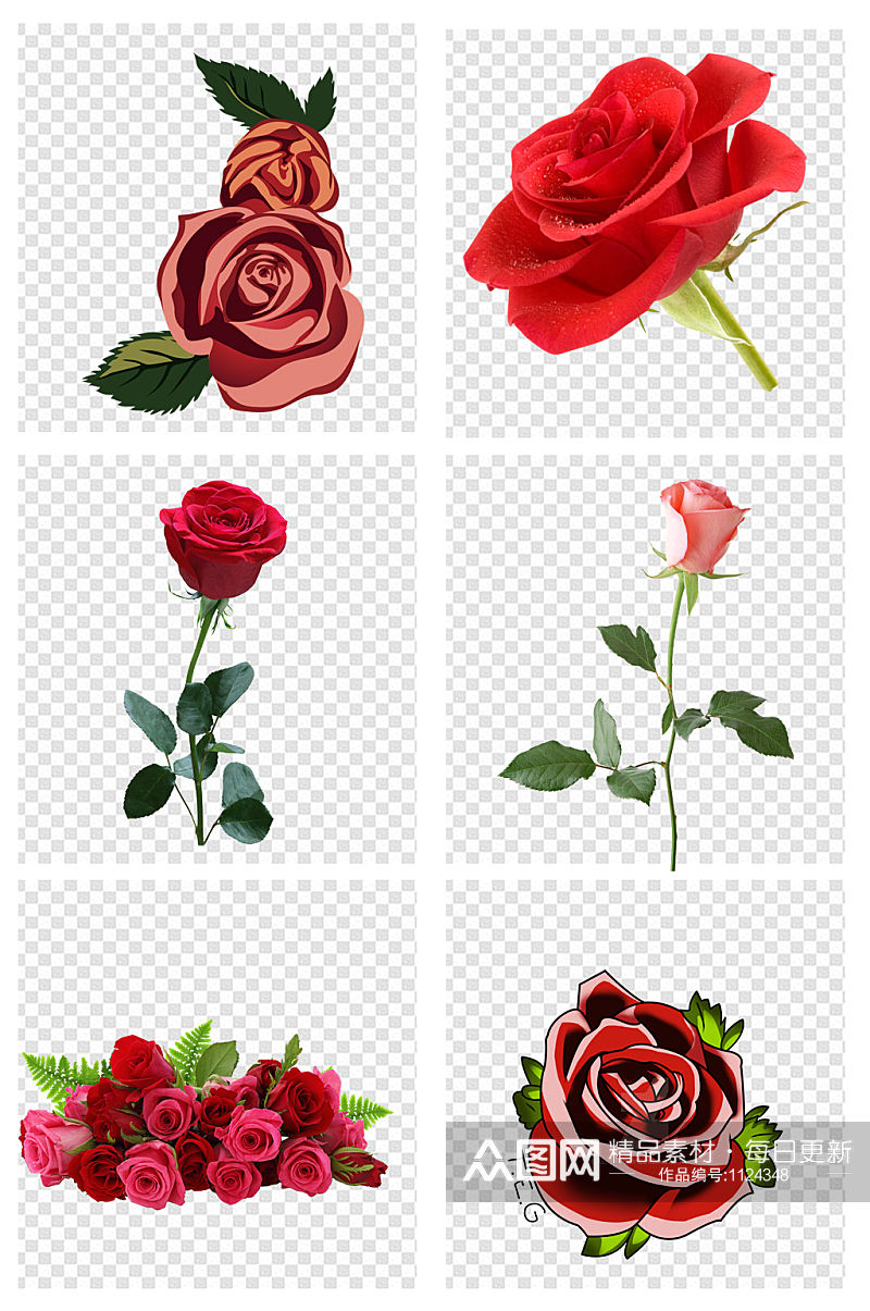 简约手绘红色玫瑰花朵爱情元素素材