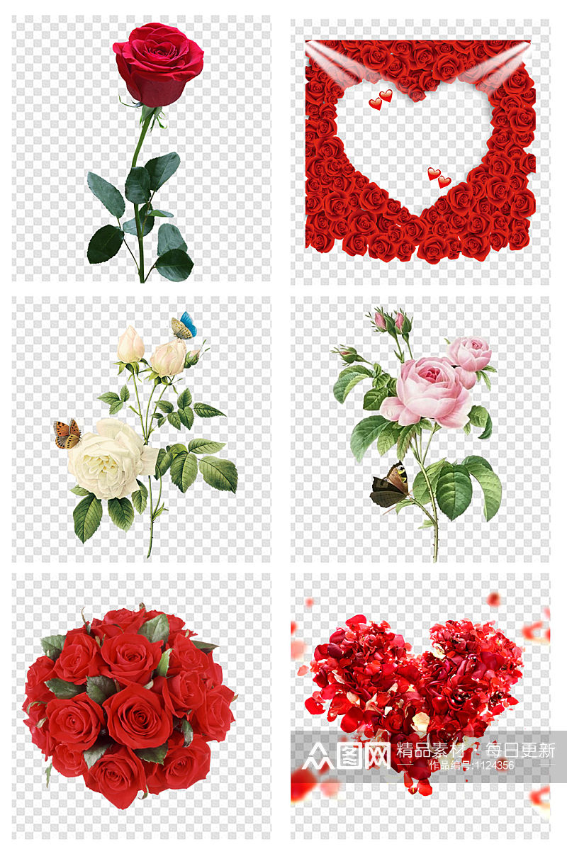 手绘玫瑰花朵爱情元素素材