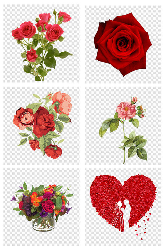 简约心形手绘玫瑰花朵爱情元素