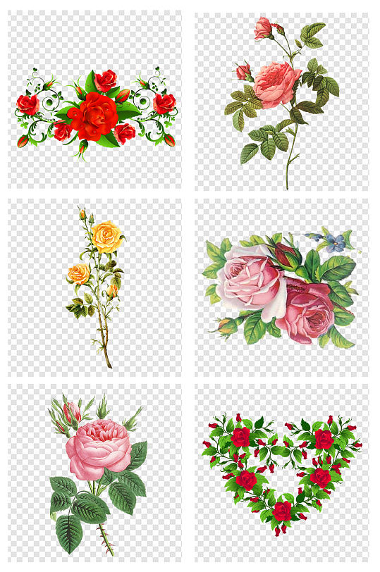 简约手绘鲜花玫瑰花朵爱情元素