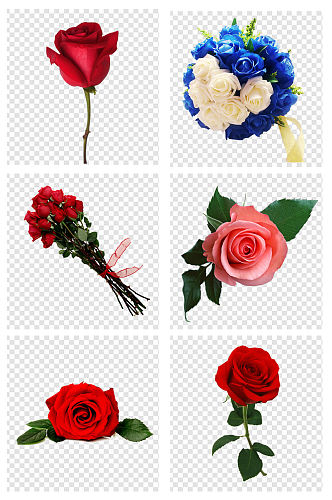 简约手绘蓝色玫瑰花朵爱情元素
