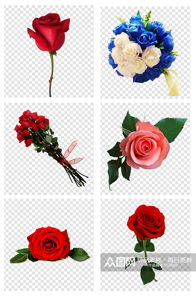 简约手绘蓝色玫瑰花朵爱情元素素材