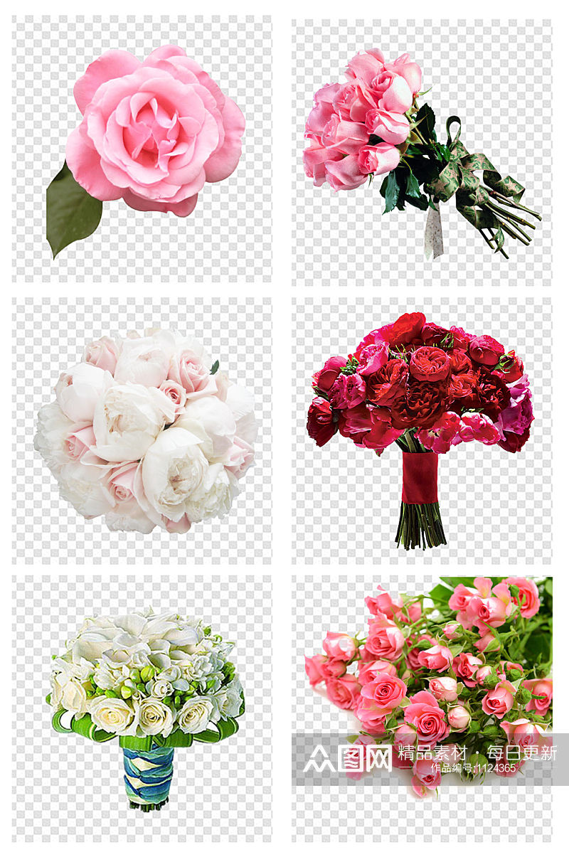 简约手绘玫瑰一捧鲜花花朵爱情元素素材