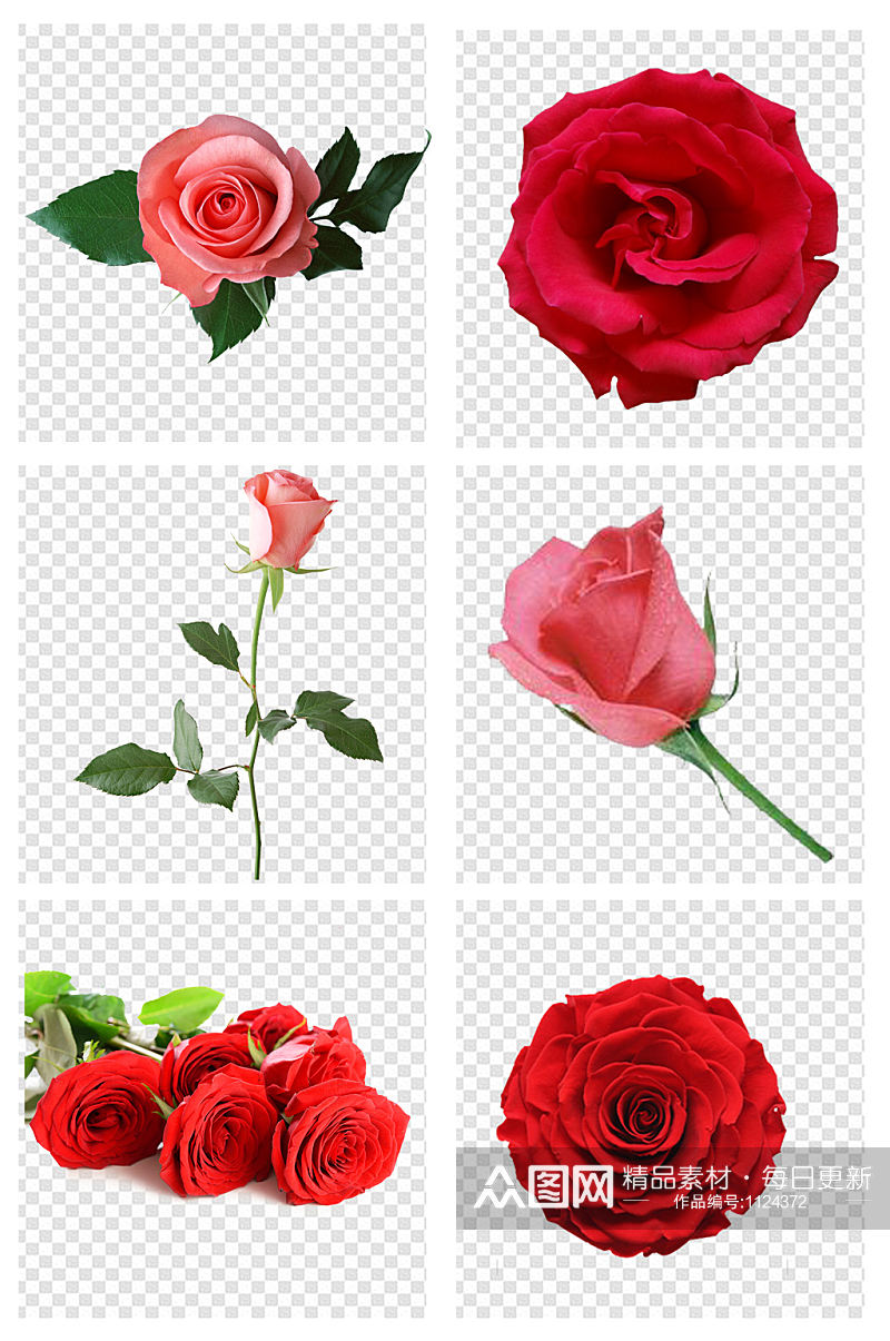 简约手绘红玫瑰花朵爱情元素素材