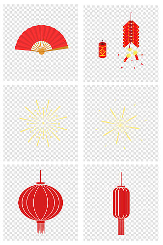 春节过年新年灯笼烟花折扇鞭炮红色图案