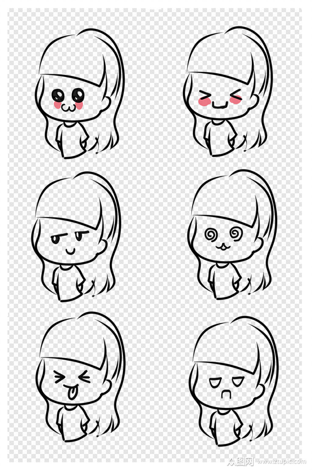 卡通表情包线条人物素材