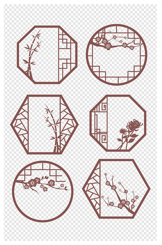 中式古典花格窗格装饰边框花纹窗框