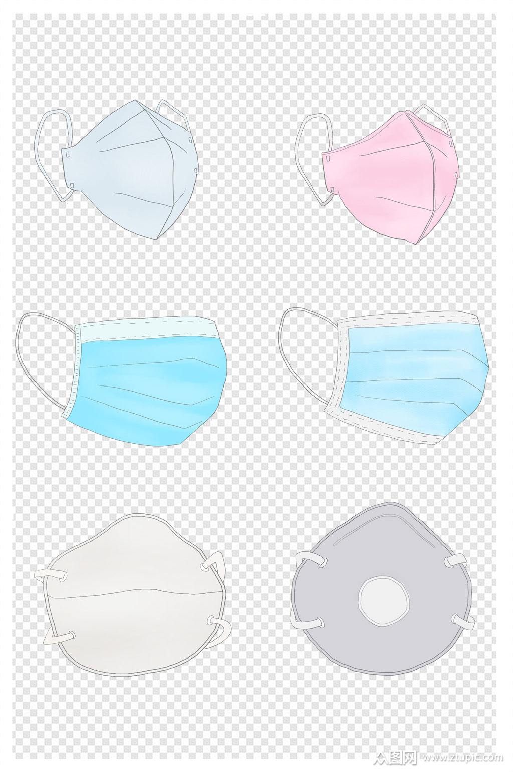 新冠肺炎各种卡通手绘口罩素材