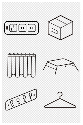 宿舍物品插座收纳箱窗帘桌子线稿衣架挂钩