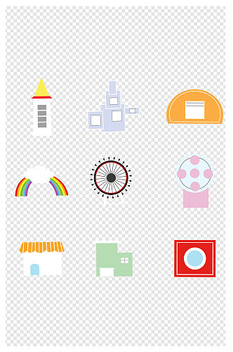 手绘卡通建筑彩虹摩天轮可爱简约素材