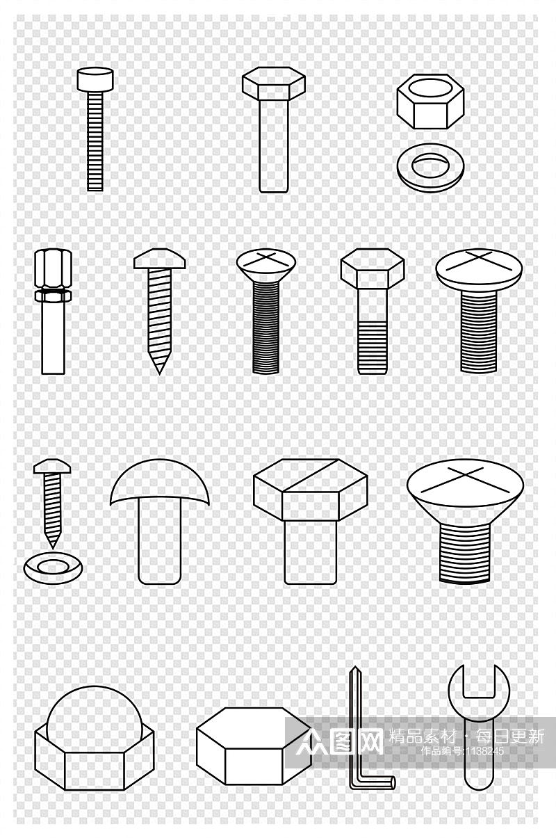 手绘线性钉子螺丝素材素材