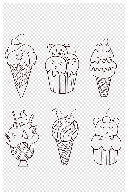 线稿冰激凌雪糕甜筒可爱手绘插画设计组图