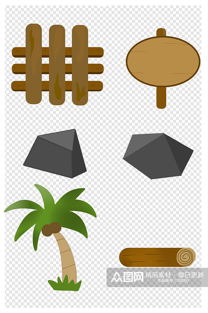 棕榈树石头木头信号椰子树标牌素材
