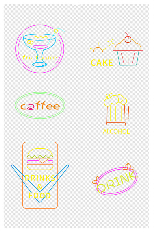 餐饮酒吧招牌霓虹灯线条元素美食元素