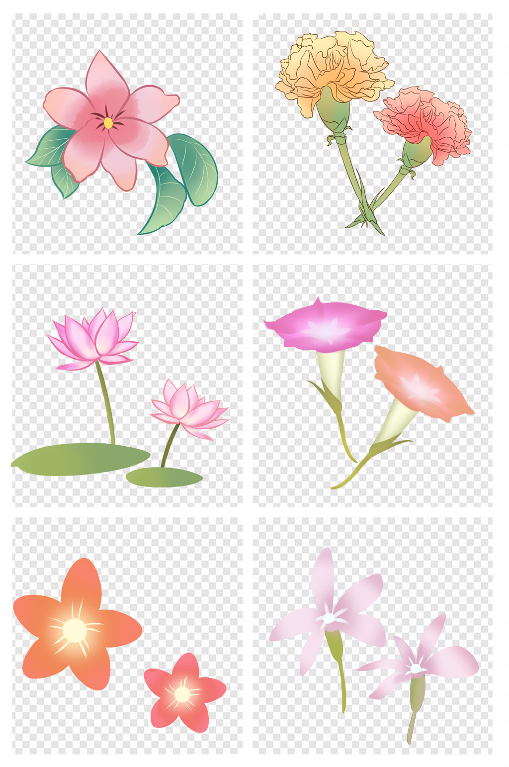 手繪撞色鮮花組合素材