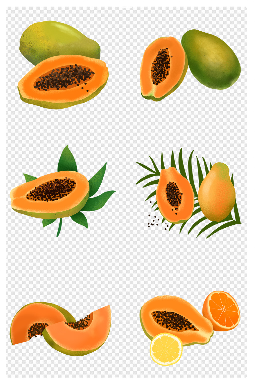 手绘水果卡通木瓜组图素材