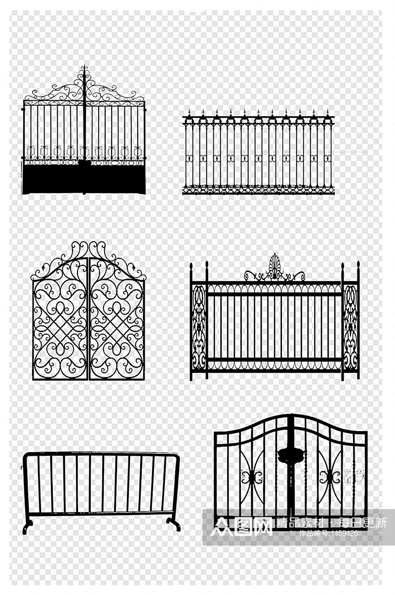 铁艺围栏大门栏杆简约剪影素材