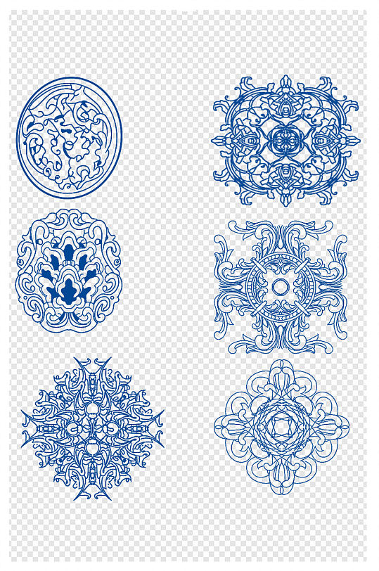 蓝色花纹图案窗花中式古典文案