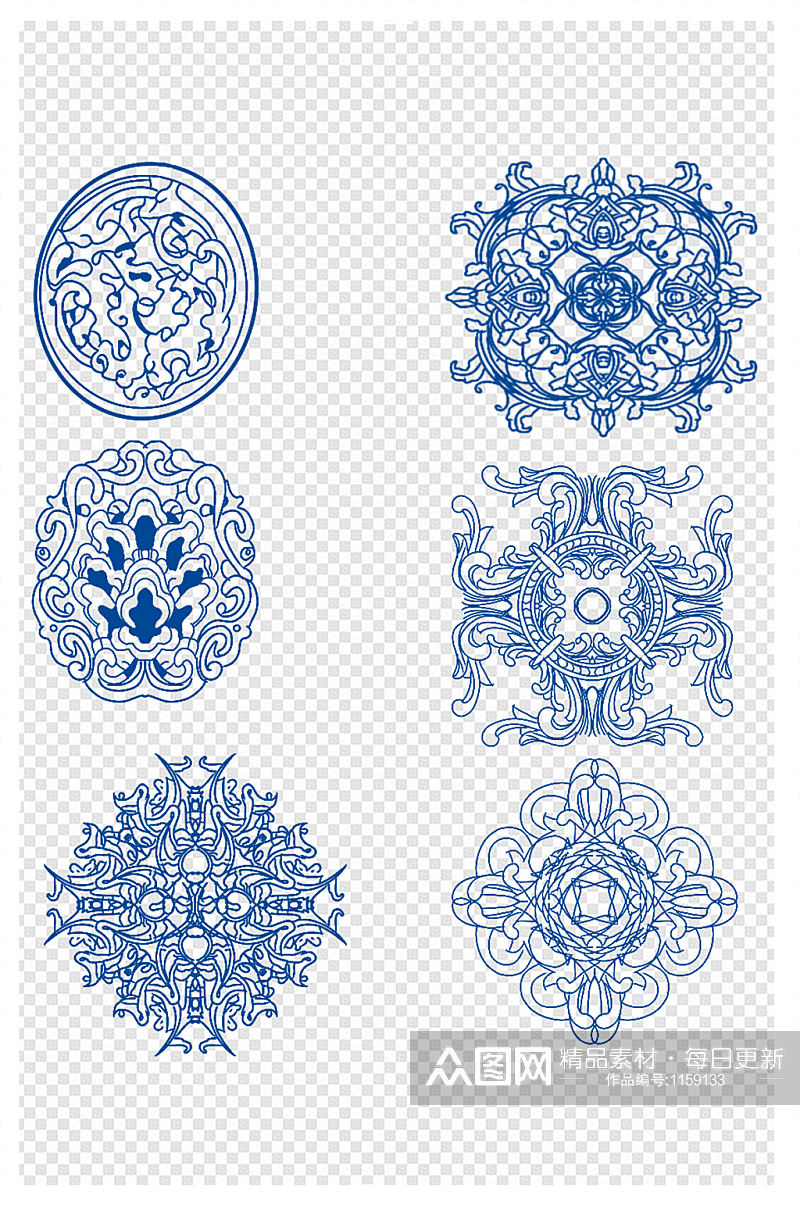 蓝色花纹图案窗花中式古典文案素材