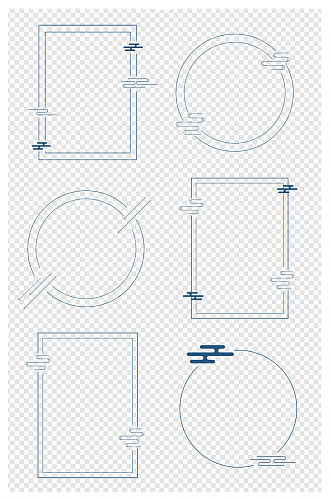 中国风蓝边框古典中式圆形边框元素