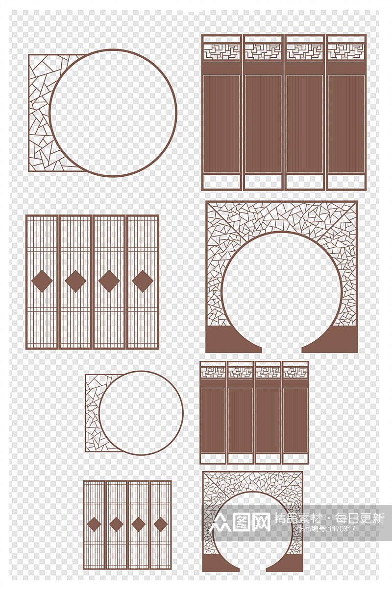 透明底中式中国风古典门框屏风素材素材
