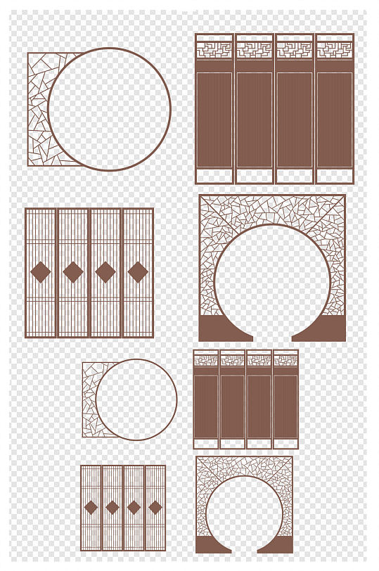 透明底中式中国风古典门框屏风素材