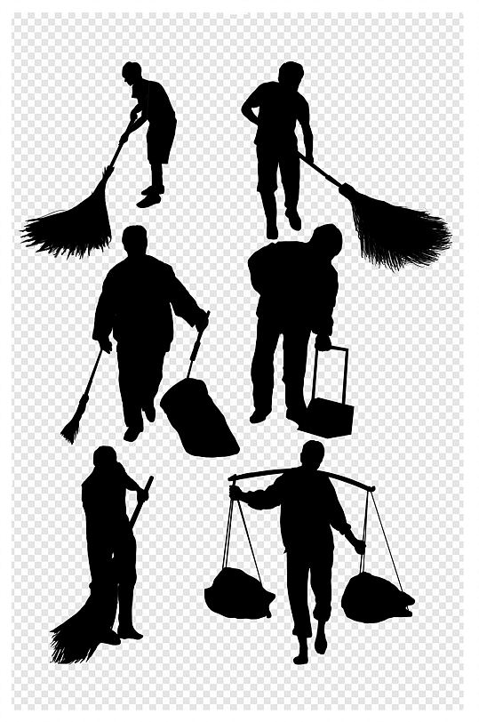 清洁工劳动剪影扫地