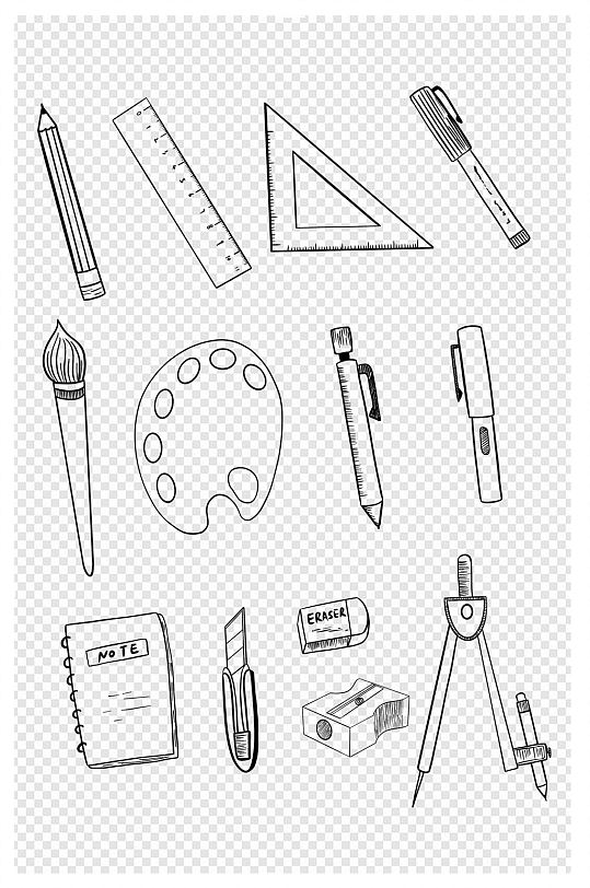 手绘涂鸦学习用品文具笔尺-众图网