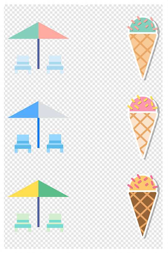 卡通手绘夏天季节遮阳伞冰淇淋可爱