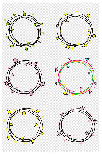 手绘卡通清新花环圆形边框