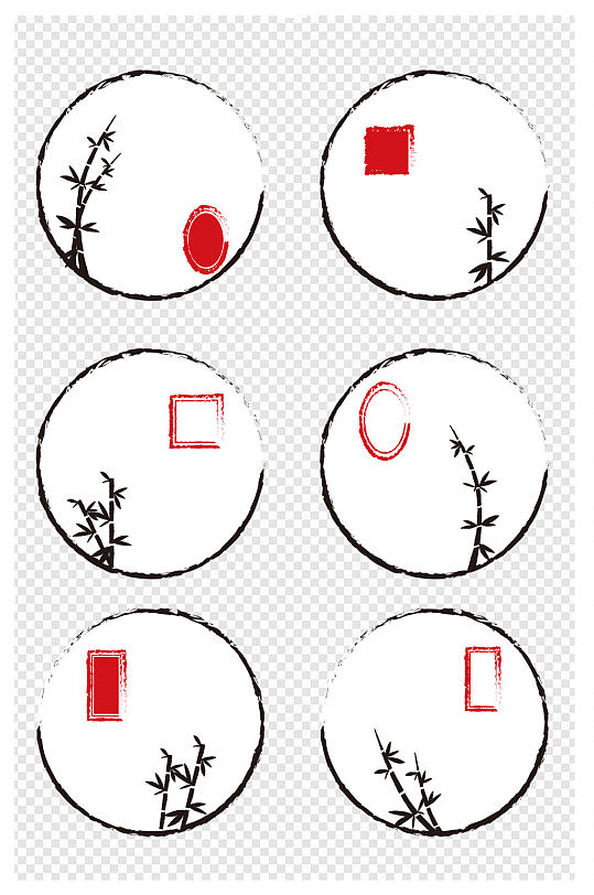 水墨边框古风边框中国风竹子圆形印章边框