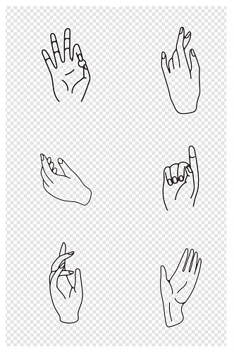 手绘各种不同线条手指手势