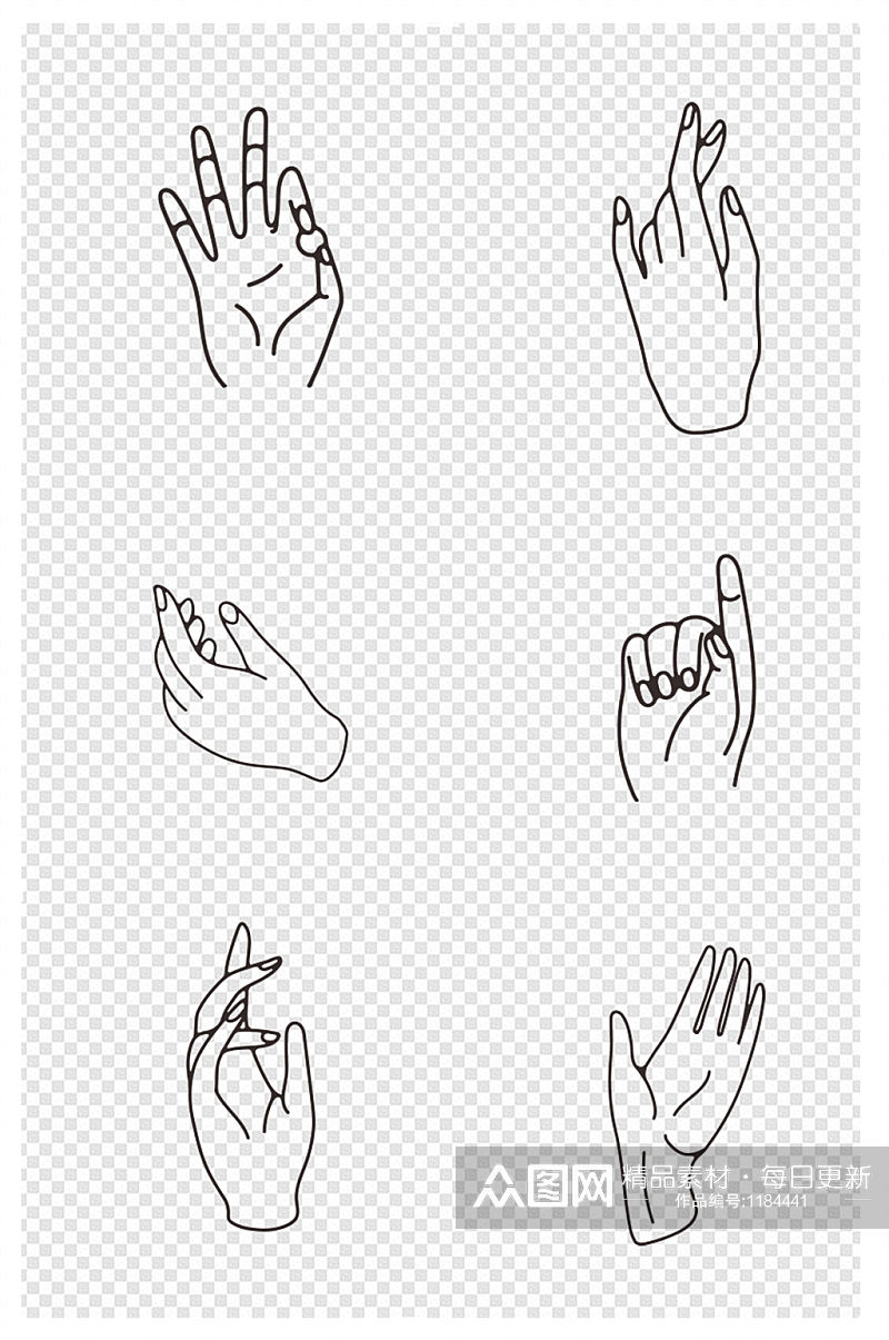手绘各种不同线条手指手势素材