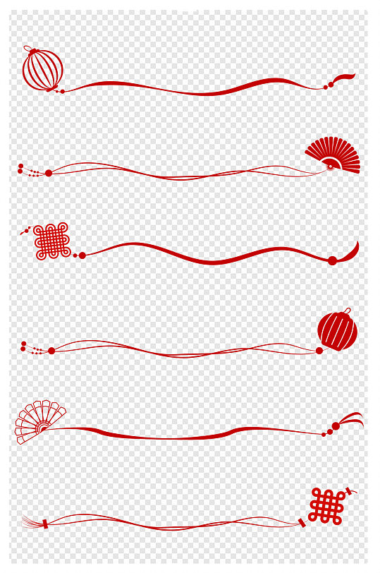 中式分割线中国风古典元素灯笼中国结折扇